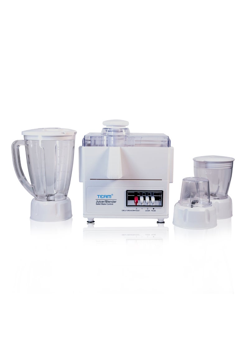 TEAM 4-in-1 Juicer Blender | 600W Powerful Motor | 1.6L Capacity Blender Jar | Stainless Steel Blades & Juice Filter | 2 Speed + Pulse Control | Mincer  & Mill Attachments | Multi-Function Food Processor - Image 1